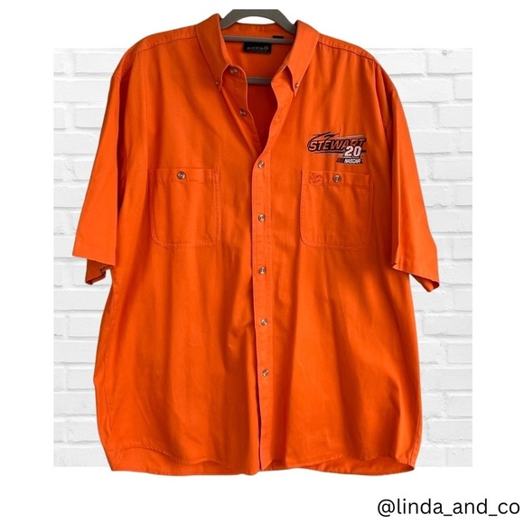 Tony Stewart Embroidered Men's Orange Button Down Short Sleeve Shirt XL NASCAR - Picture 1 of 10